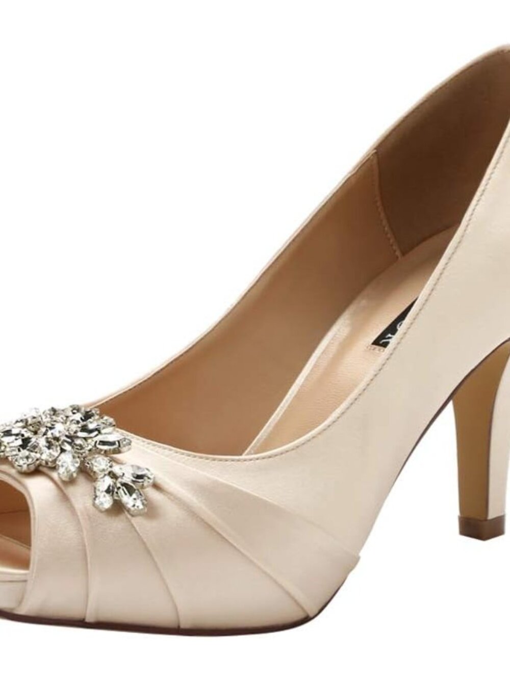 Peep Toe Mid Heels for Woman Rhinestones Satin Evening Prom Wedding Shoes